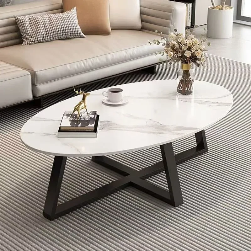 for Modern Oval Rock Slab Coffee Table Light Luxury High End Simple Tea Table for Living Room Household Small Apartment