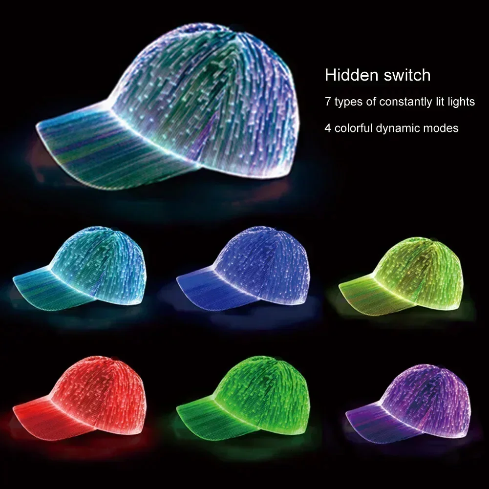 Men Women LED Fiber Optic Cap Hat 7 Colors Glowing Baseball Hats USB Charging Light Up Bar Party Hats Night Running Hip Hop Caps