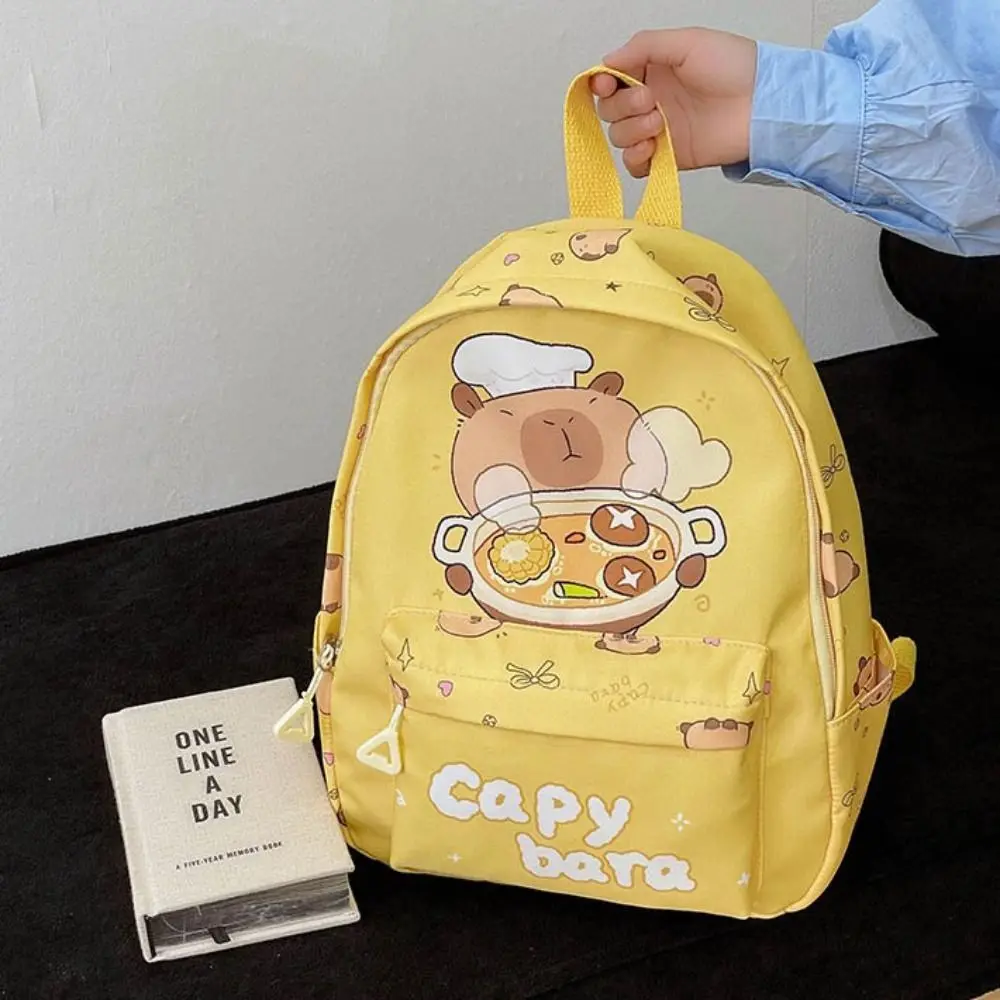 Lightweight Children's Backpack Large Capacity Waterproof Capybara Schoolbag Wide Straps Nylon Cartoon Animal Book Bag School