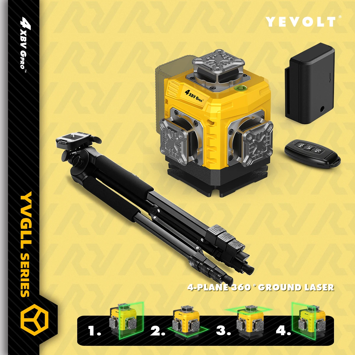 

YEVOLT YVGLL4XS16G: Rotatable Window Laser Alignment Ceiling, Durable Metal Base & Eco Mode & Battery Display - YVGLL4XS16G