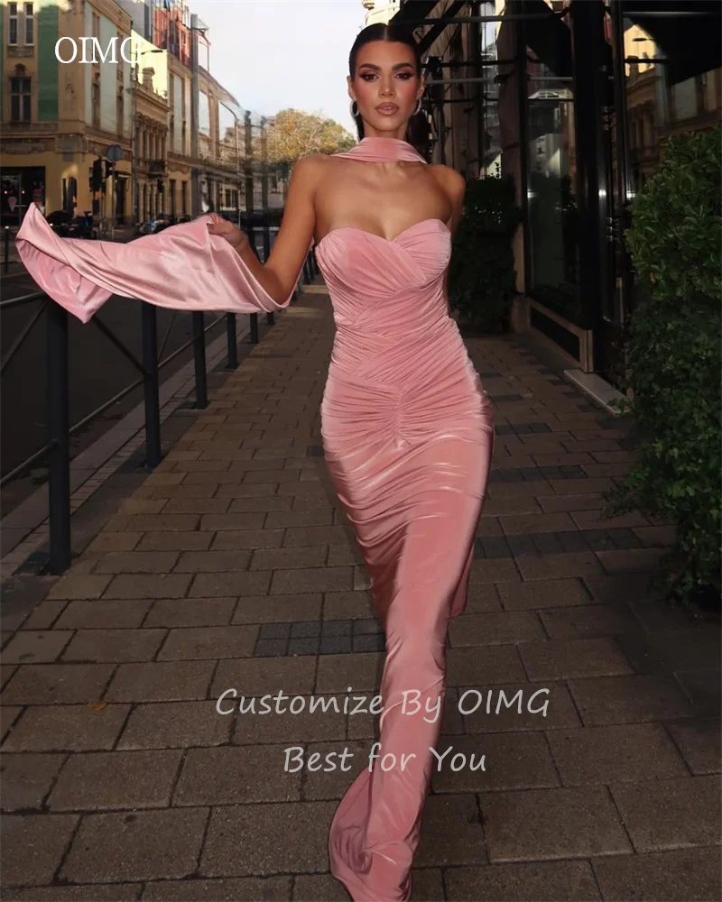 OIMG Sexy Sweetheart Neck Mermaid Prom Gowns Backless Pleated Party Gown Floor Length Evening Dress שמלות ערב Customized