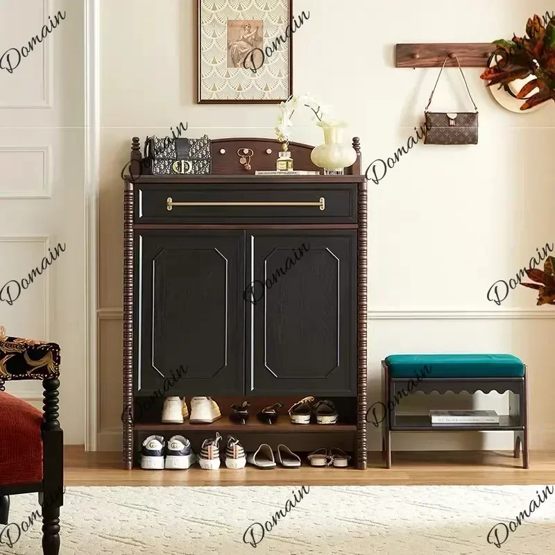 SM Vertical Wood Shoe Rack Drawer Vintage Storage Cabinet Entrance Shoe Rack Minimalist Design Zapatero Space Saving Furniture