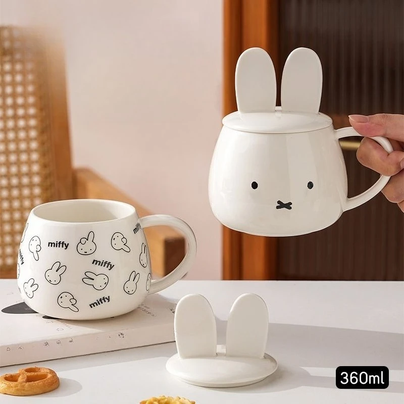 Cartoon Kawaii Miffy Mug with Lid Household Use Ceramic Good Looks with Handle New Style Fashion Easy To Clean Send To Friends