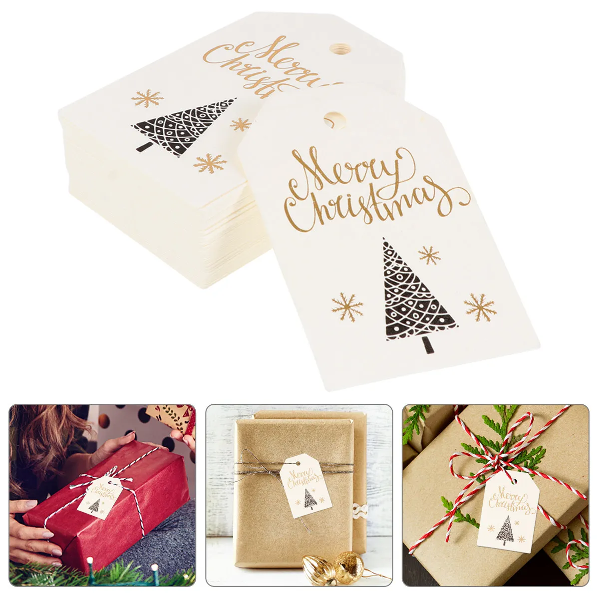 100Pcs Christmas Bookmark Cards Small Gift Tags Merry Christmas Greeting Decoration Gift Small Card
