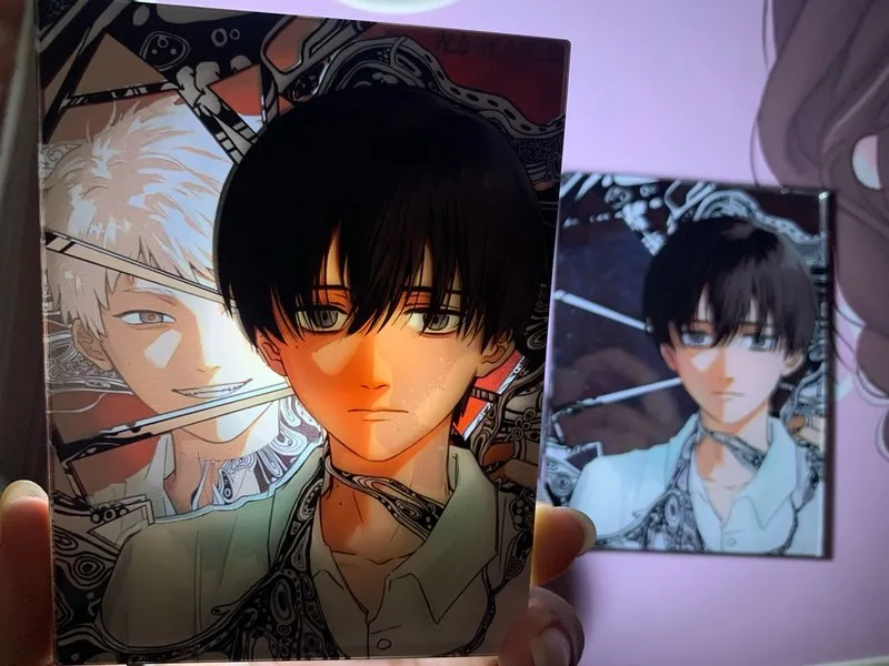 Anime Boy Gift For Best Friend Light Through Glow Card Pale White Haired Figure School Uniform Boy 1 Piece