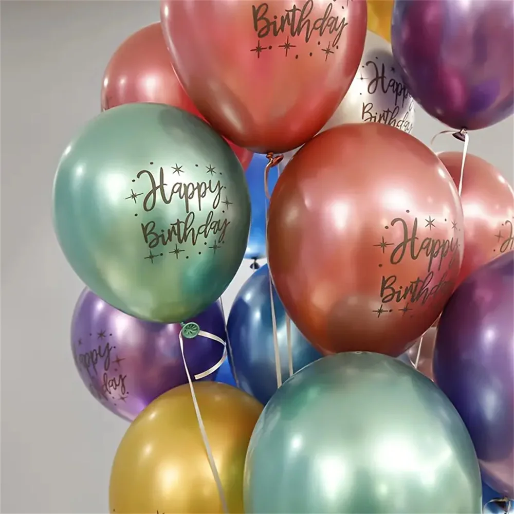 10/20pcs 12inch Happy Birthday Printed Pattern Metallic Ballons Helium Latex Balloon Chrome Metal Globos Birthday Party Decor