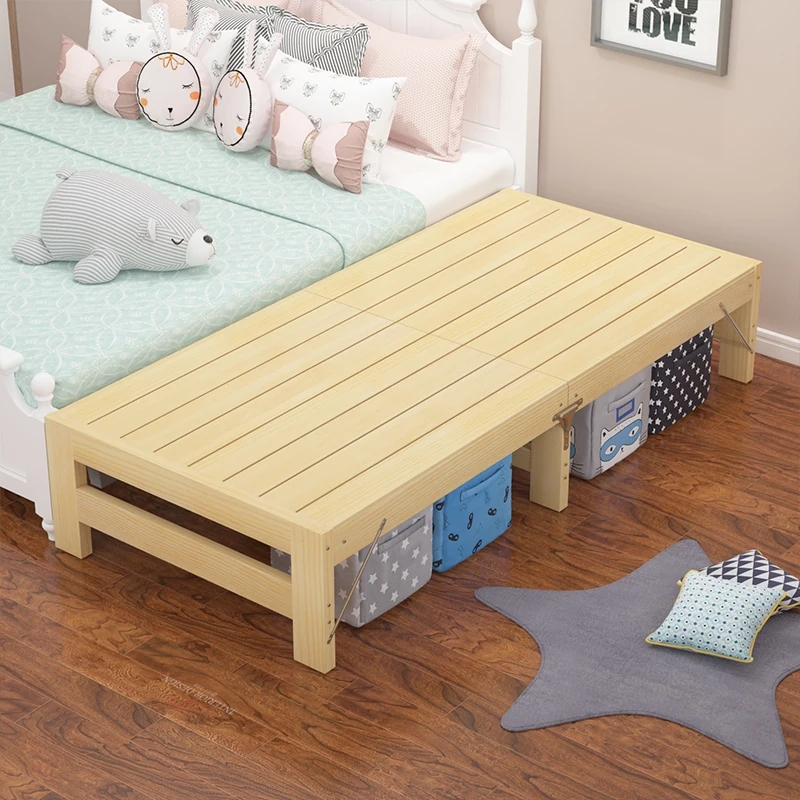 Customized simple solid wood economy family folding bed for elderly and children, widened bedside care