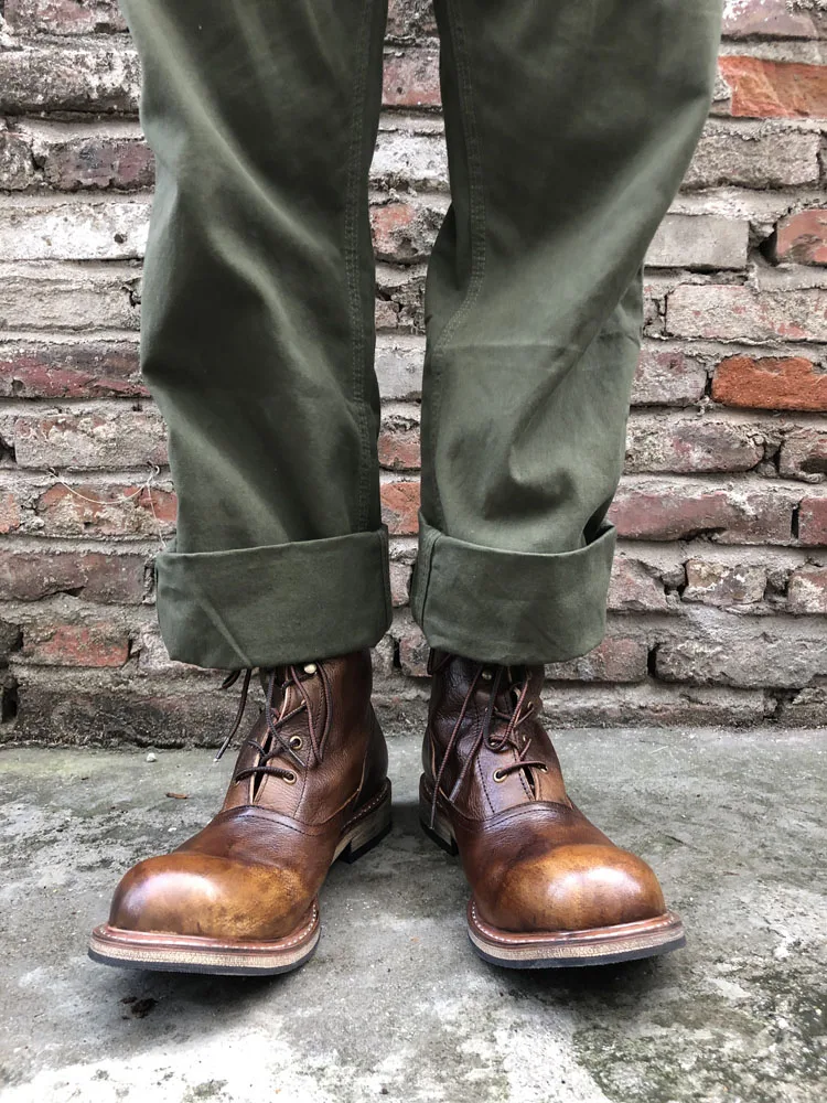 Retro wysokie cięcie krowa prawdziwej skóry duża główka męskie buty botki — zdjęcie 2