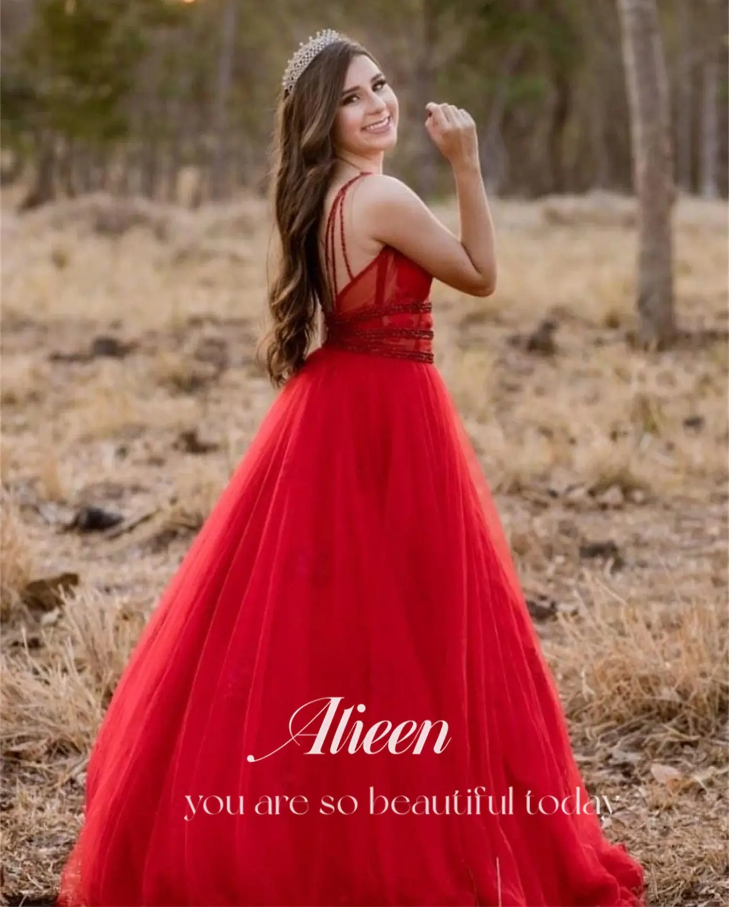 Aileen Rode Avond Luxe Jurk 2024 A-lijn Aangepaste Bruiloft Gast Jurk Vrouwen V-hals Elegante Jurken Saudi Avondjurken Prom