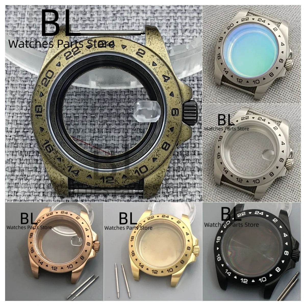 

BLIGER 39mm Brushed Black Silver Gold Rose Bronze PVD Watch Case Fixed24H Bezel Sapphire Glass 10Bar Fit NH34NH35 ETA2824 PT5000