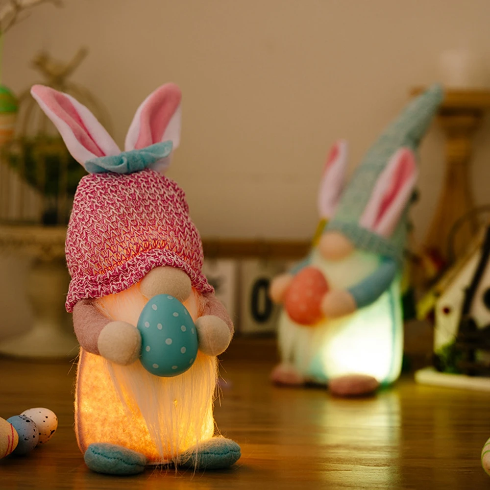 Easter Bunny Gnome Ornaments Luminous Faceless Doll Elf Dwarf Plush Doll Home Decor Easter Table Decorations For Easter Gift Kid