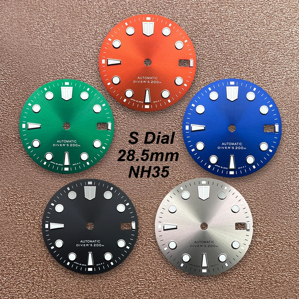 

28.5mm S Logo Diving Dial Suitable For NH35/NH36/7S/4R Janpan Movement Strong Green Luminous Watch Modification Accessories