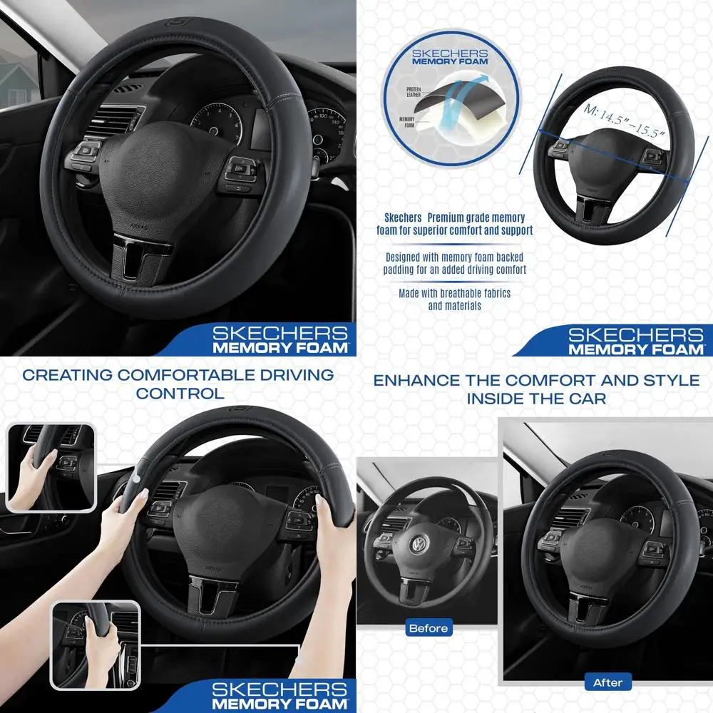 

Memory Foam Steering Wheel Cover,Grade Protein Leather Steering Wheel Cover,Universal Anti-Slip Fit 14" 1/2-15" Car Wheel Cover
