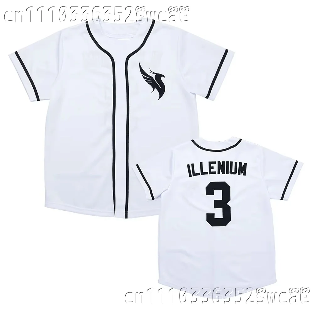 ILLENIUM Number 3 Baseball Jersey  Button‑Up Unisex Shirts Logo Front Back Number Graphic  Loose Fit Casual Tops FamilyMatching