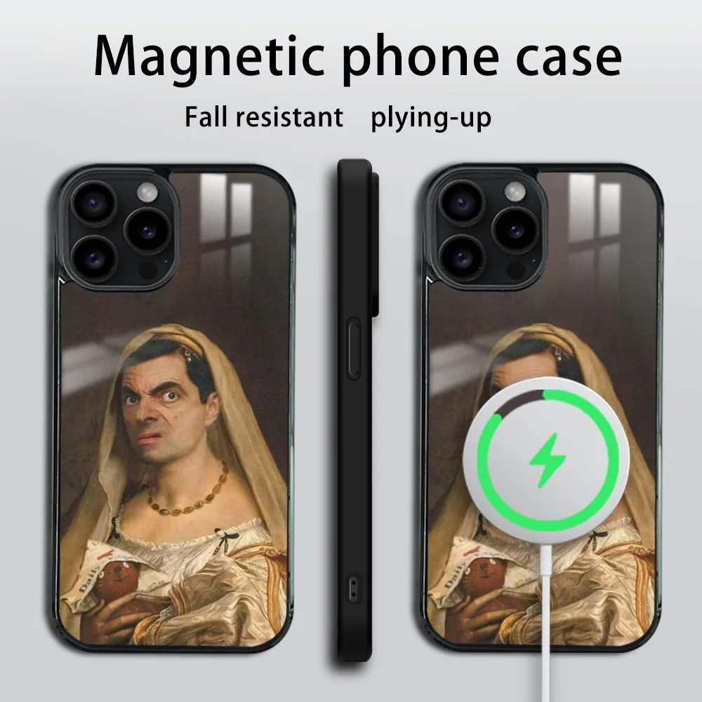 Mr. Bean Cartoon Phone Case For iPhone 16 15 14 13 12 11 Pro Max Plus Mini Magsafe Mirror Wireless Magnetic Cover