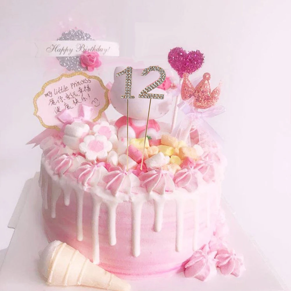 

10 Pcs Number Cake Pick Diamond Studded 0 9 Safe Material Baking Decor Festive Birthday Party Supply