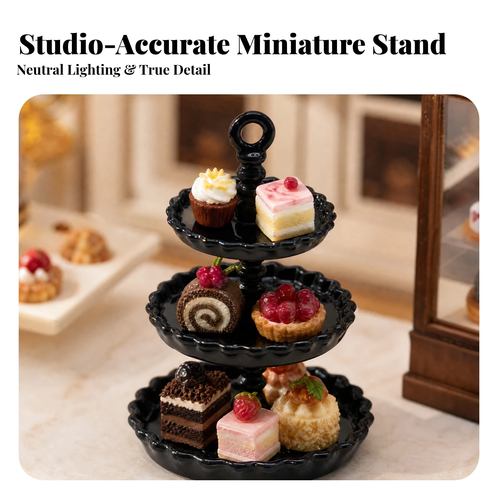 Three-Tier Miniature Dessert Display Stand Compact Alloy Miniature Cake Stand Metal Detailed