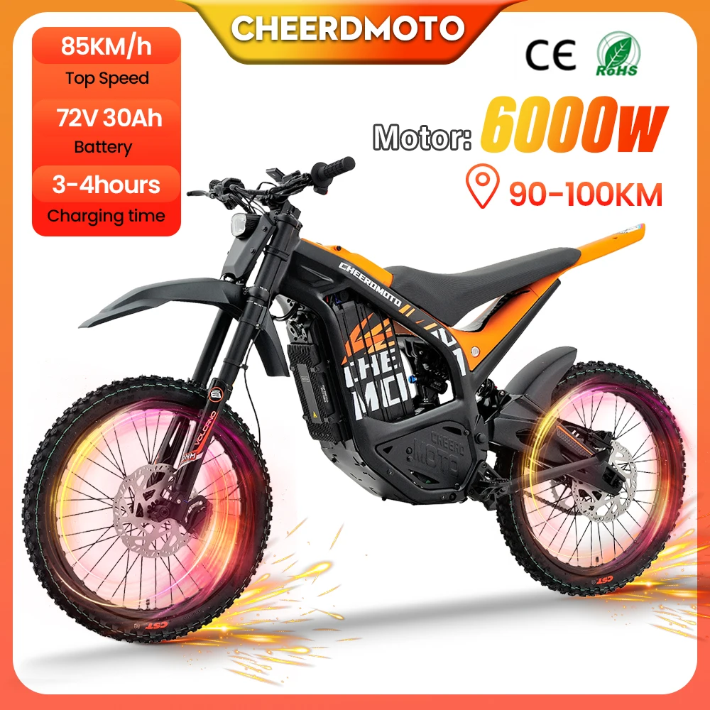 Cheerdmoto الكهربائية الترابية دراجة منتصف محرك المحرك 72 فولت/30AH/6000 واط دراجة نارية كهربائية الفرامل الهيدروليكية دراجة كهربائية