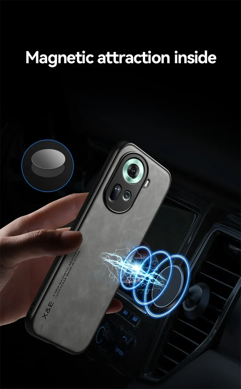 Reno11F 5G Case Built in Metal Plate Magnetic Car Holder Leather Phone Cases For OPPO Reno11 F Reno 11F 11 F 5G Back Soft Cover