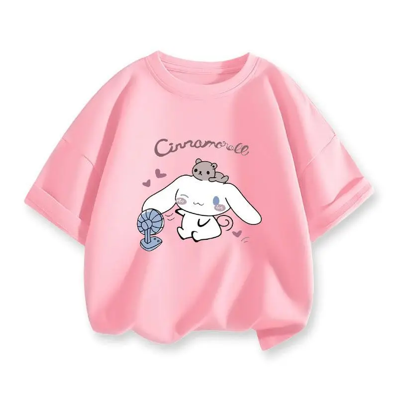 Sanrio 2024 New Girl Boy T-Shirt Short Sleeve Summer Cute Sweet Cartoon My Melody Hello Kitty Kuromi Top Clothing Gift