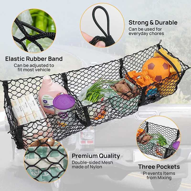 Cargo Net Trunk Bed Organizer Mesh Storage Net Truck Accessories Bed Grocery Holder for SUV Car Toyota Pickup Truck Bed