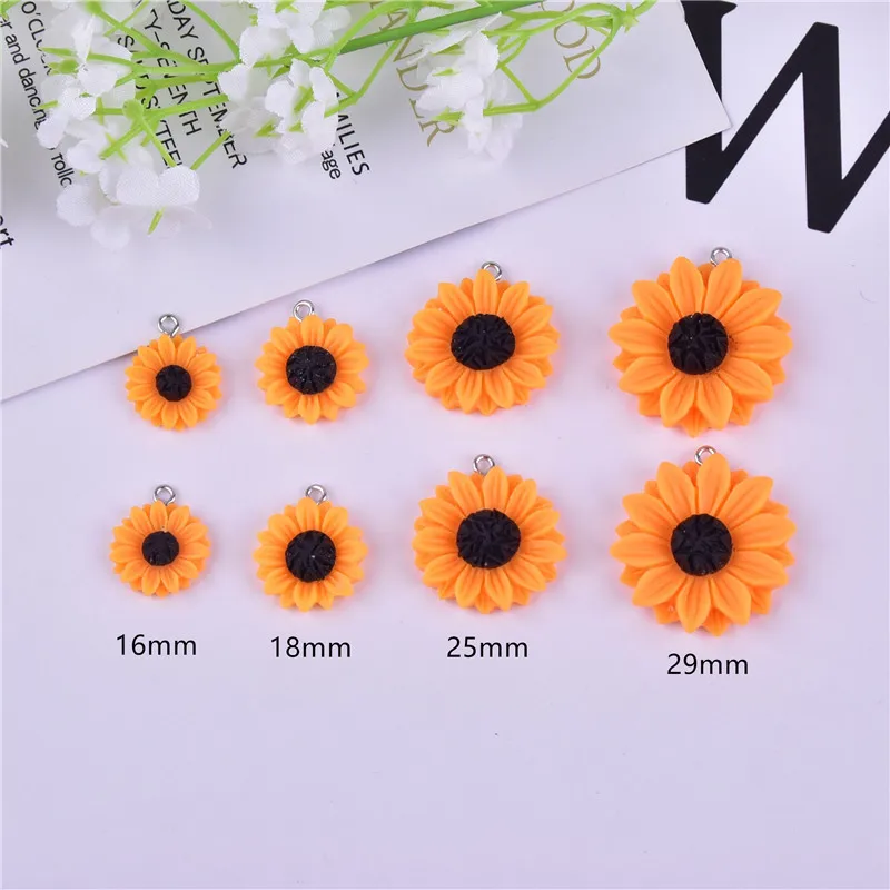 20Pcs 16/18/25/29mm Resin Flatback Sunflower Blossoms Charms Yellow Daisy Flower Pendants for Necklace Earrings Jewelry Making