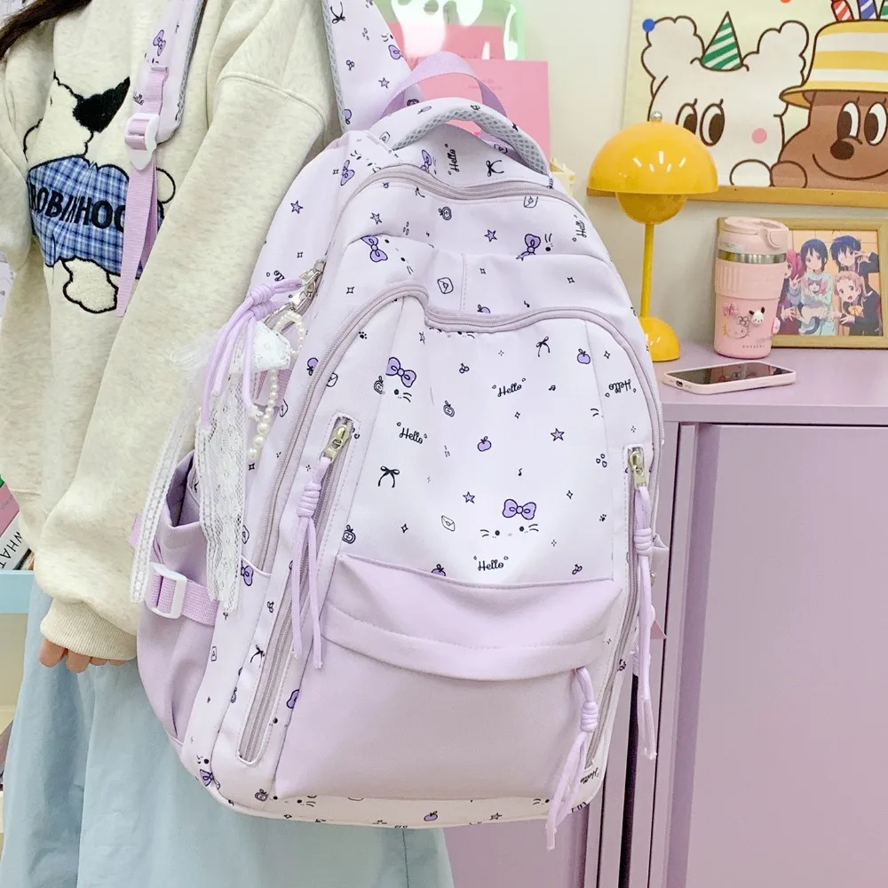 

School New High Value Large Capacity Sweet Art Cute Butterfly Backpack Middle School Student Campus Lightweight Multi-function