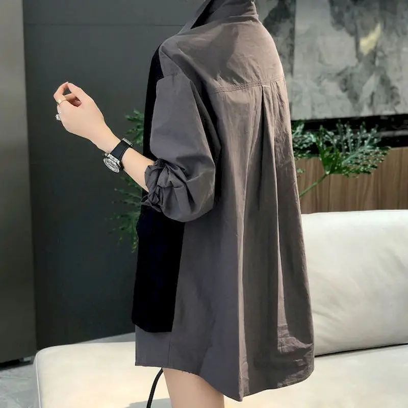 Spring Autumn Blouses Women Vest Stitching Fake Two-piece Shirts Coat Thin Casual Fashion Long-sleeved Tops Trend Womens Shirt