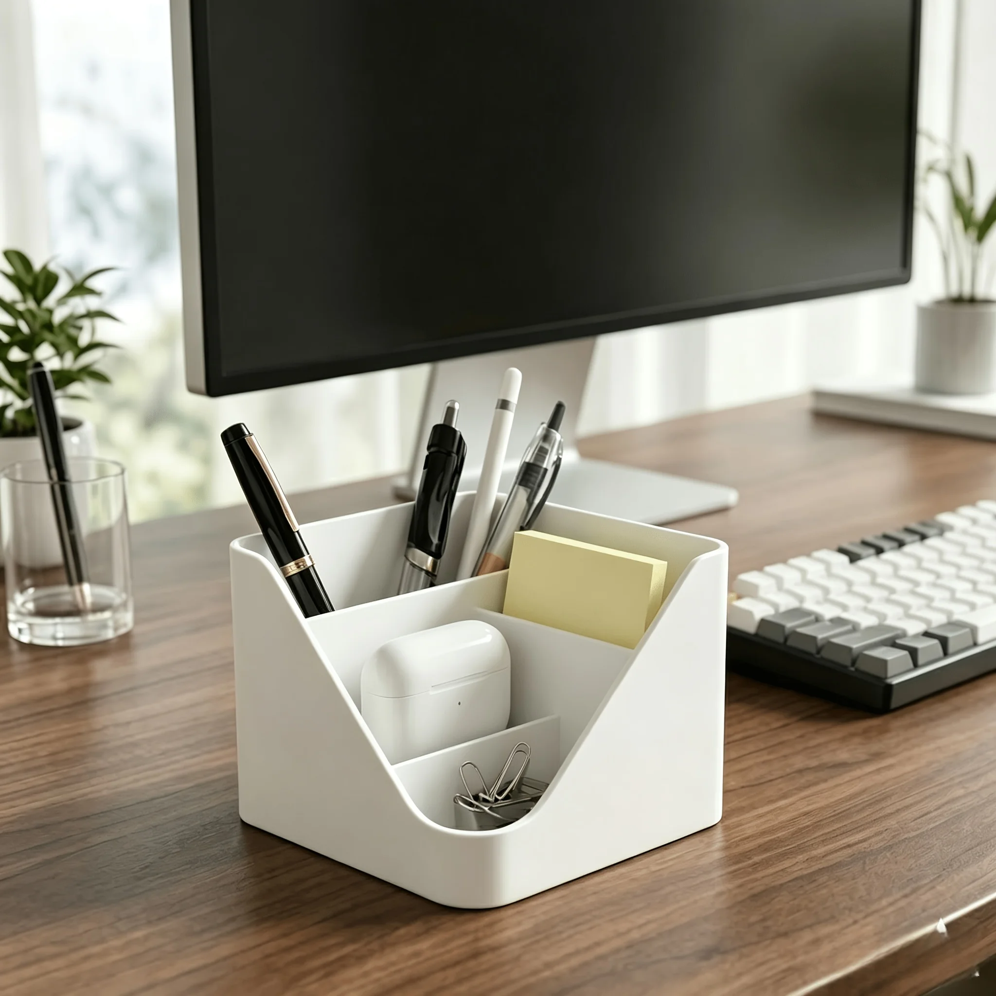 Multifunctional V-Shaped Desktop Organizer with Pen Holder & Storage Compartments - Compact Desk Shelf Suitable for Home Office
