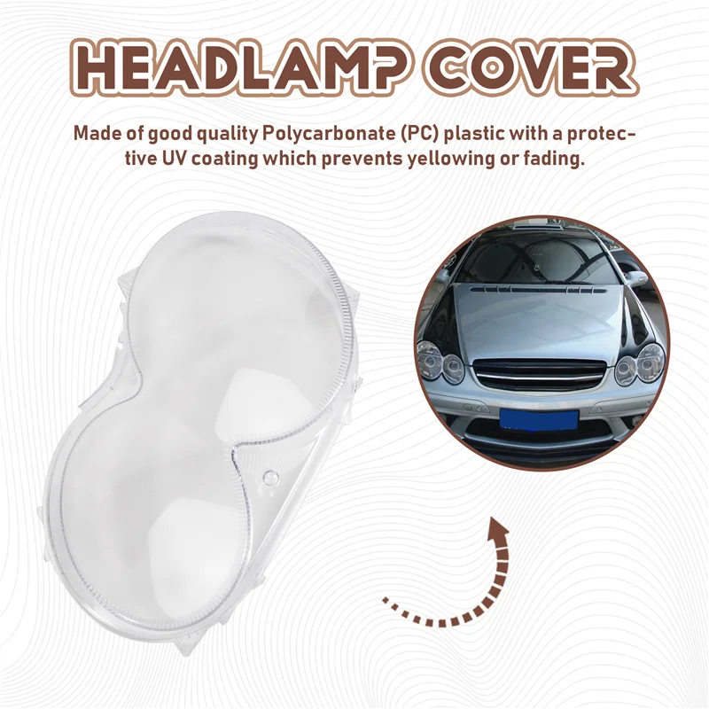 

AR-Car Front Headlight Lens Cover Transparent Lamp Shade Glass Lamp Cover Caps For W209 CLK 2003-2006