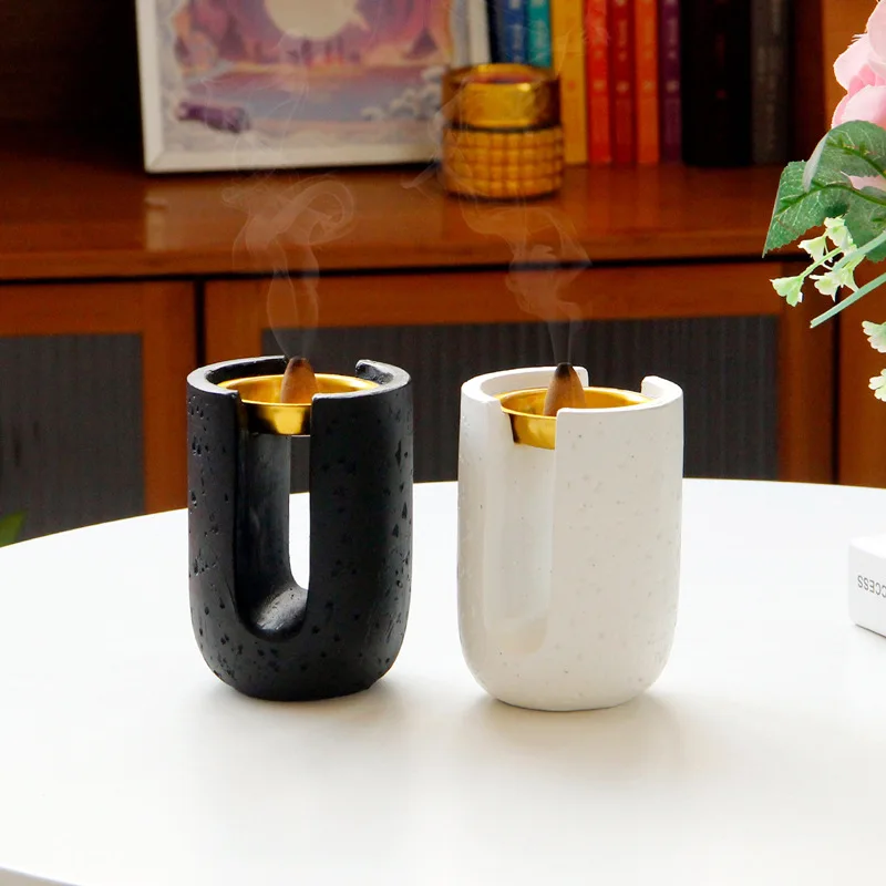 

Аромалампа U-образной формы с каменным узором для дома, гостиной, декора рабочего стола, ручная аромалампа в арабском стиле для благовоний