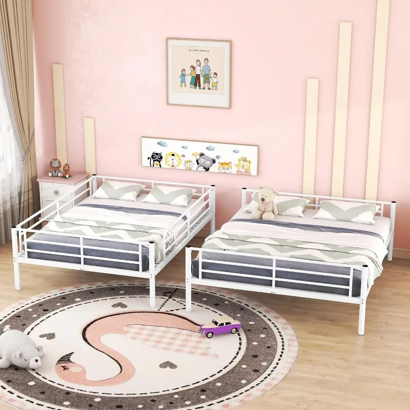 Full XL Over Queen Bunk Beds for Adults, Metal Bunk Bed for Boys Girls Bedroom,Can be Divided into Two Beds, Storage Space,White