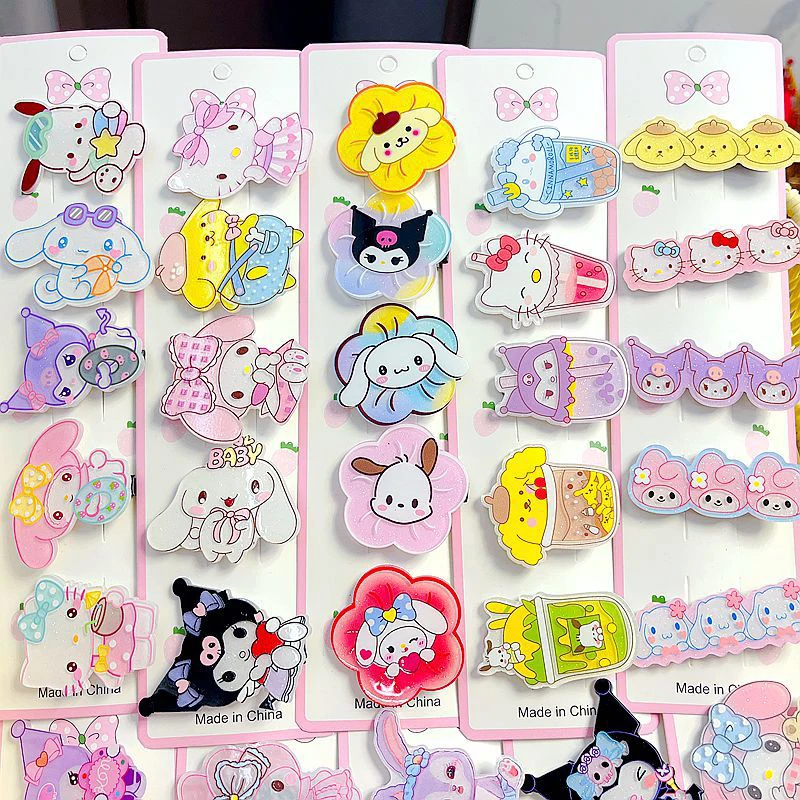 Sanrio dos desenhos animados grampo de cabelo para meninas, Duckbill Hairpin, simples acessórios de cabelo, kawaii, cinnamoroll, Kuromi, minha melodia, Hello Kitty, presente, 5pcs