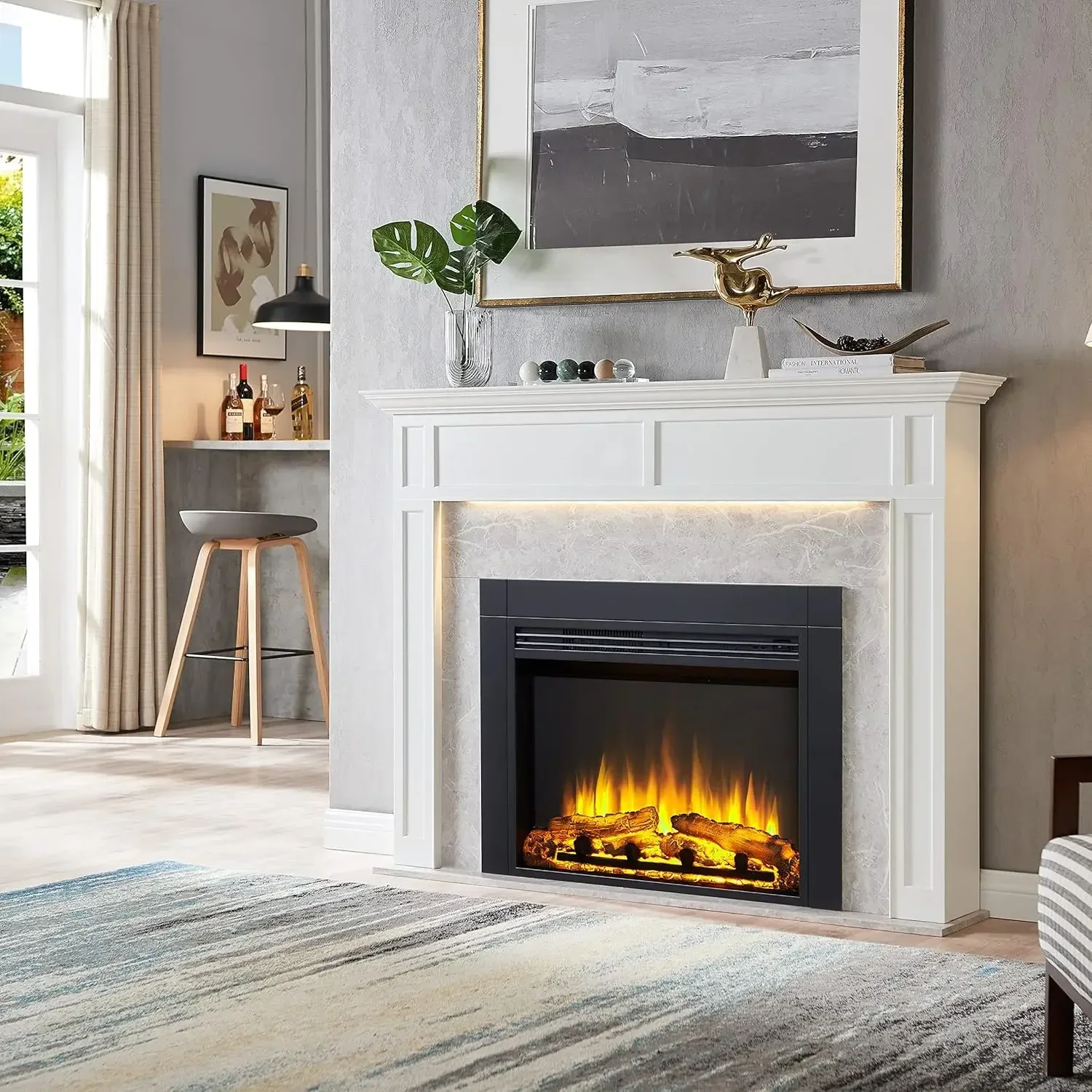 

36" W x 26" H (EF443) Electric Fireplace Insert with Front Trim Kit, Fire Crackling Sound, 750W/1500W Heater, Remote Control