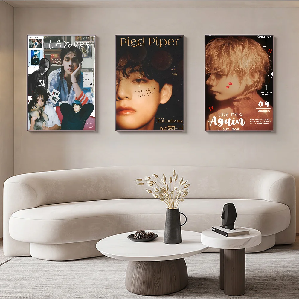 Singer Kpop K-Kim T-Tae H-Hyung V Layover DIY Sticky Poster Fancy Wall Sticker for Living Room Bar Decoration Wall Decor