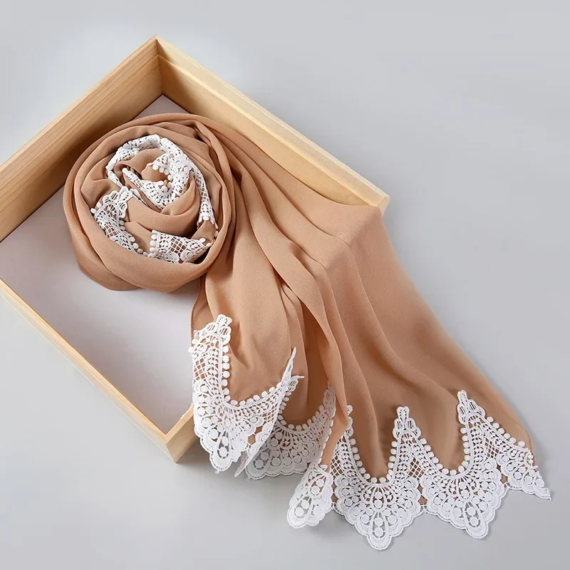 Plain Chiffon Hijab Schal Für Muslimische Frauen Turban Spitze Chiffon Schal Bandana Kopftuch Hoofddoek Kopf Wrap Für Frauen Ramadan