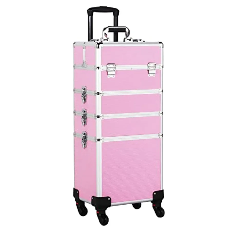 Professional Makeup Train Case 4 in 1 Rolling Cosmetic Trolley Makeup Case Organizer Makeup Travel Case with 4 Detachable Remov