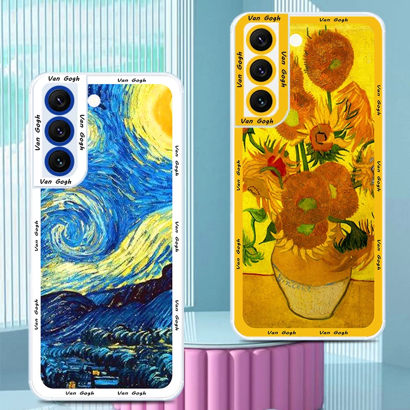 Van Gogh Art Sunflower For Samsung Galaxy S23 S22 S21 S20 Pro FE Ultra A23 A52 A53 A71 Angel Eyes Transparent Phone Case