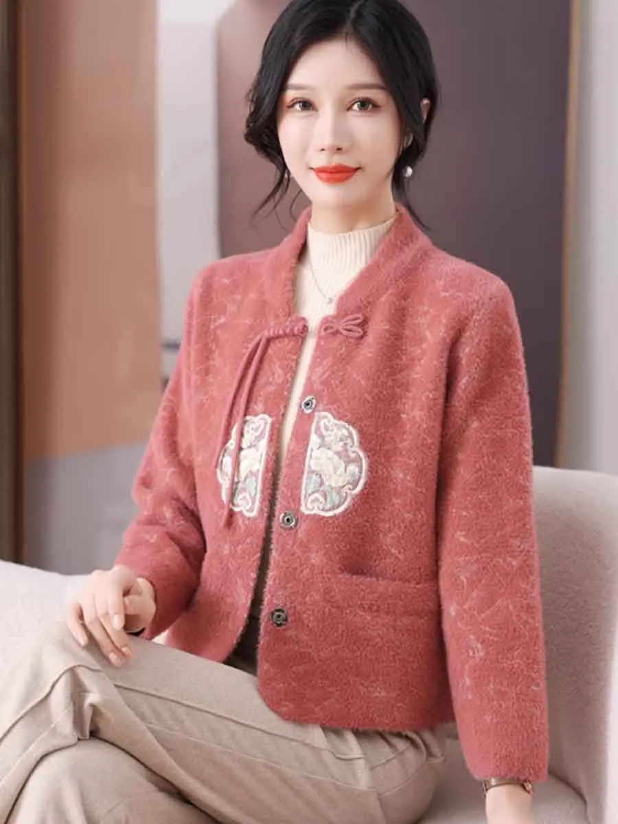   ort Gebreide Nertsen Fluwelen Jas Thi Warm Mama Winter Faion Casual Loose Fit Button-up Vest Chinese Sle