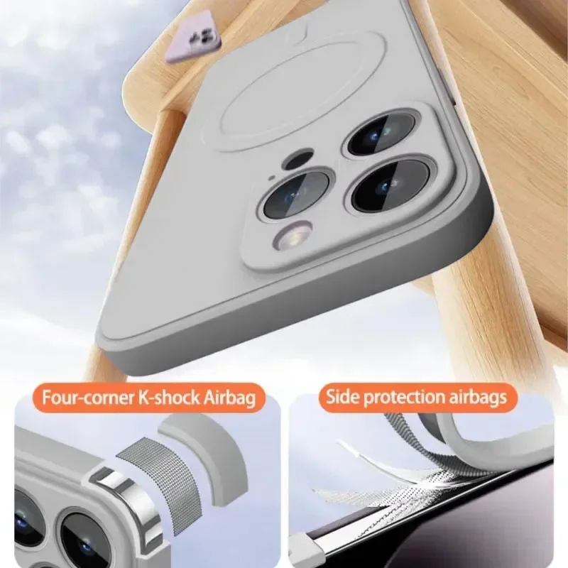 Liquid Silicone Phone Case For IPhone 17 Pro 16 15 14 13 12 11 Pro Max Plus Air Original Magnetic Wireless Charger Cover Funda
