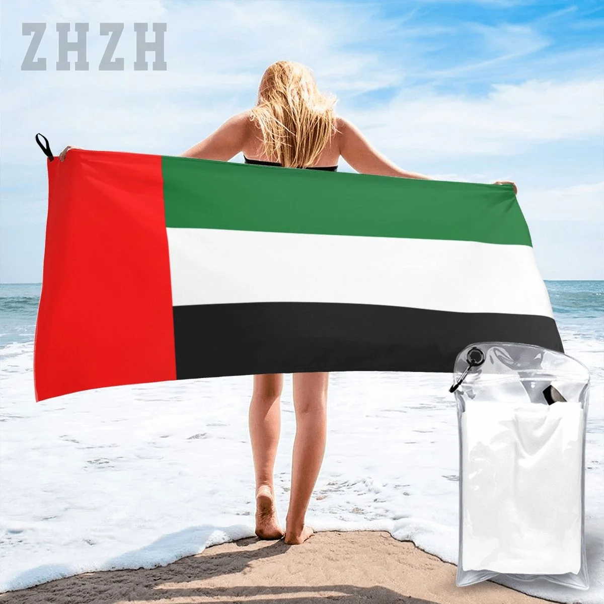 More Design United Arab Emirates Flag Emblem Bath Towel Quick dry Microfiber Absorbing Soft Water Breathable Beach Swimming