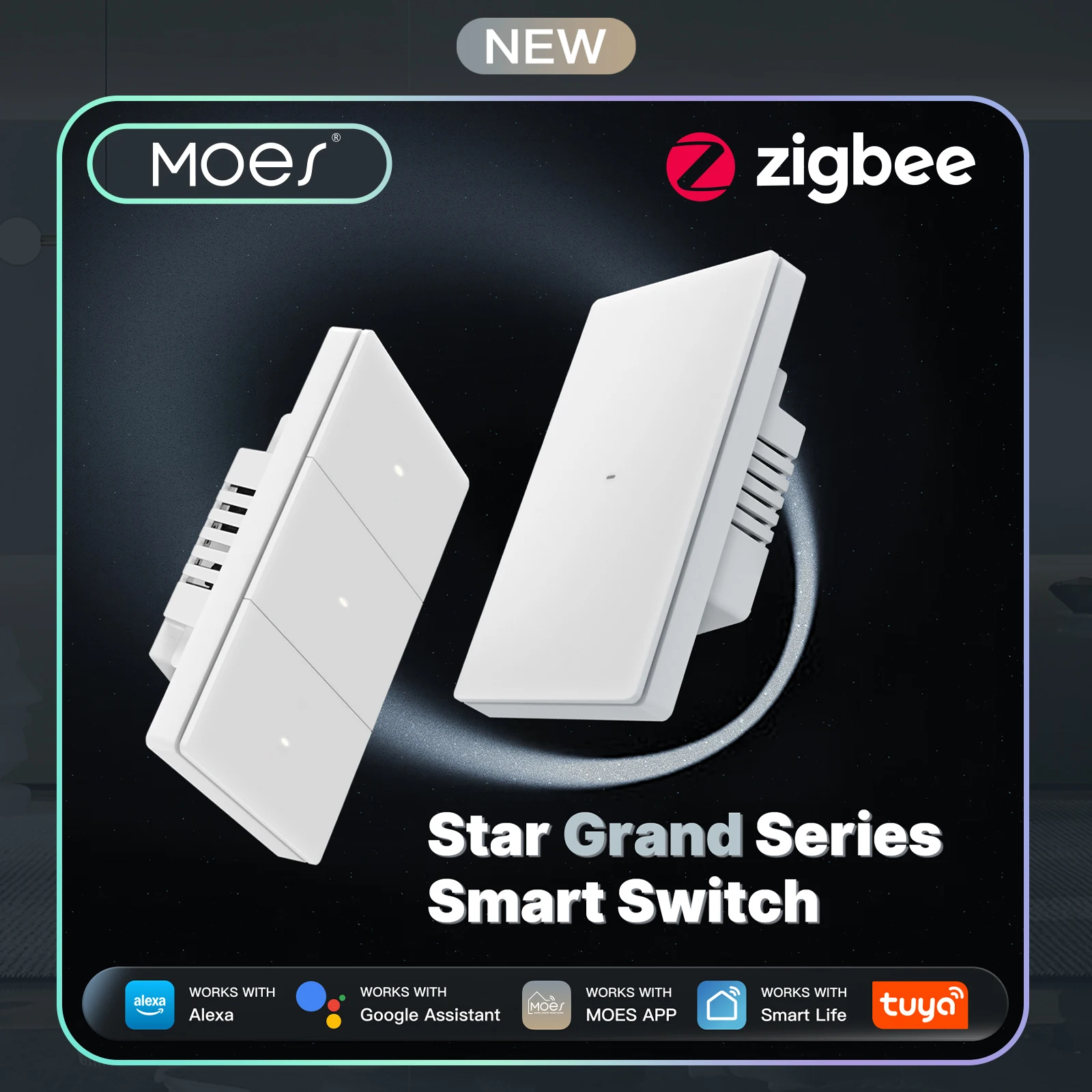 MOES Tuya Star Grand Series Zigbee Smart Wall Light Switch US Push Button APP Remote Voice Control Work with Alexa Google Home