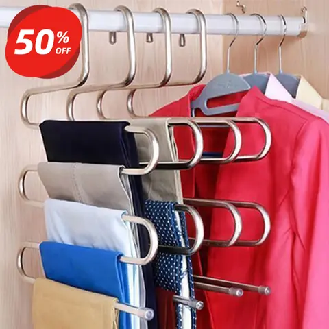 5 Tier Stainless Steel Pants Hanger Rack Space Saving Multi Layer Trouser Organizer ClosetPractical Christmas Men HolidayStorage