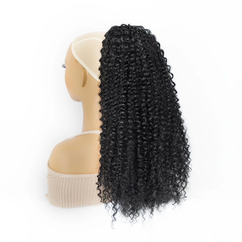 مجعد الاصطناعية الرباط ذيل حصان الأفرو مجعد الاصطناعية ذيل حصان الشعر اللون الطبيعي الاصطناعية ذيل حصان مقاومة للحرارة الشعر #3