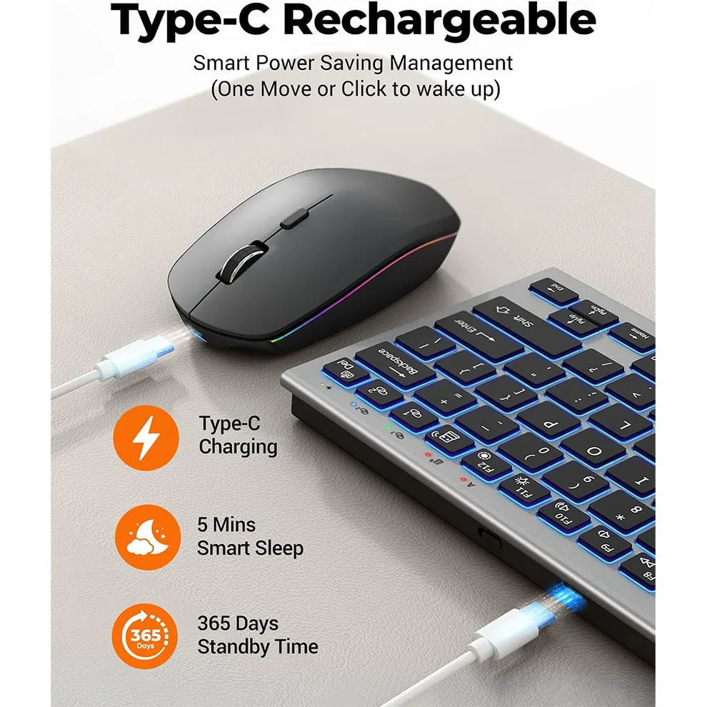 Imagem -05 - Slim Combo Teclado e Mouse sem Fio com Retroiluminado Ultra Slim Bluetooth 2.4g Multi Dispositivo