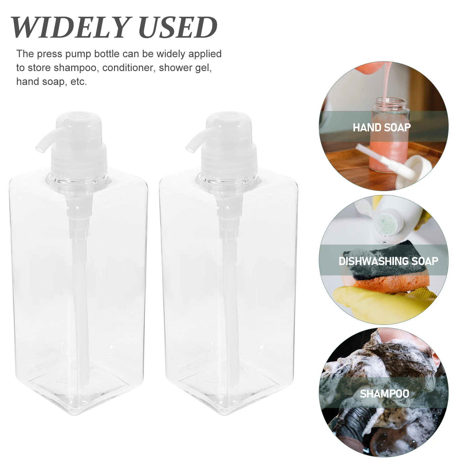 2 Pcs 650ml Clear PETG Shampoo Bath Lotion Dispenser Bottles Refillable Pump Household Travel Multi Purpose Not Leak Easy Use