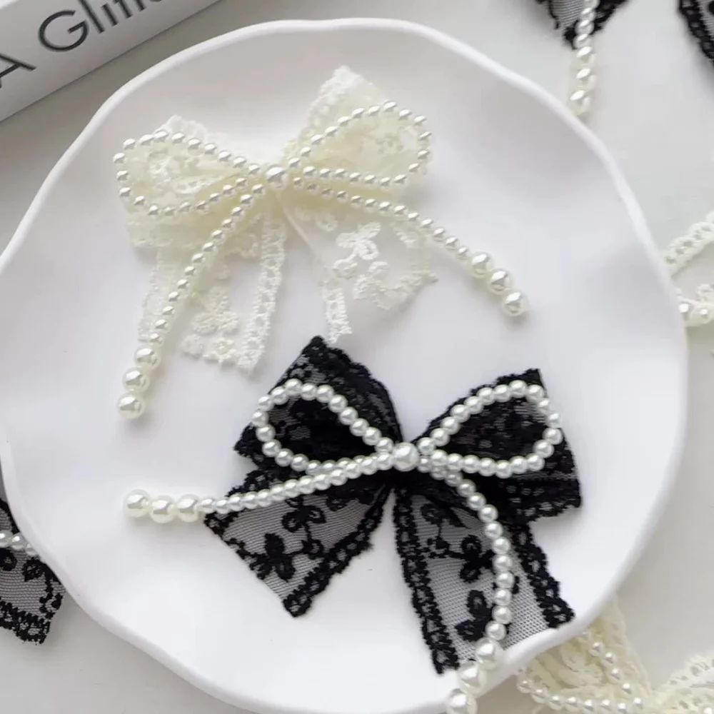 2pcs Fashion Pearl Lace  Bow Shoe Charms Accessories For Sneaker Decorative For Clogs Slide Sandals Shoe Decoration Buckles