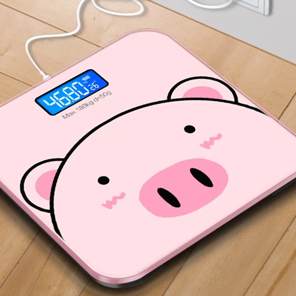 

1Pcs Body Weight Scale Cartoon Electronic USB Charging Digital Weight Scale Tempered Glass Durable Accurate