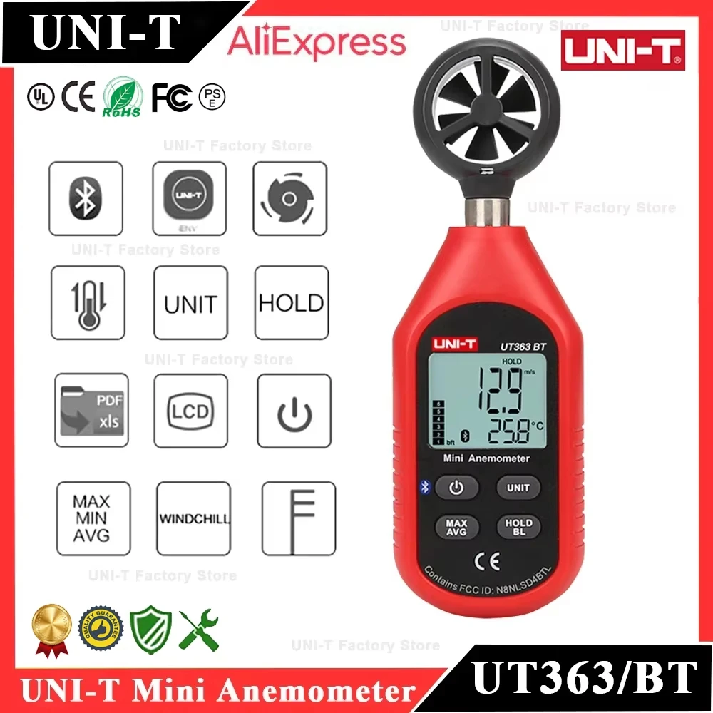 UT363 UT363BT Handheld Mini Anemometer  Digital Wind Speed Measurement Temperature Tester LCD Display Air Flow Speed Wind Meter