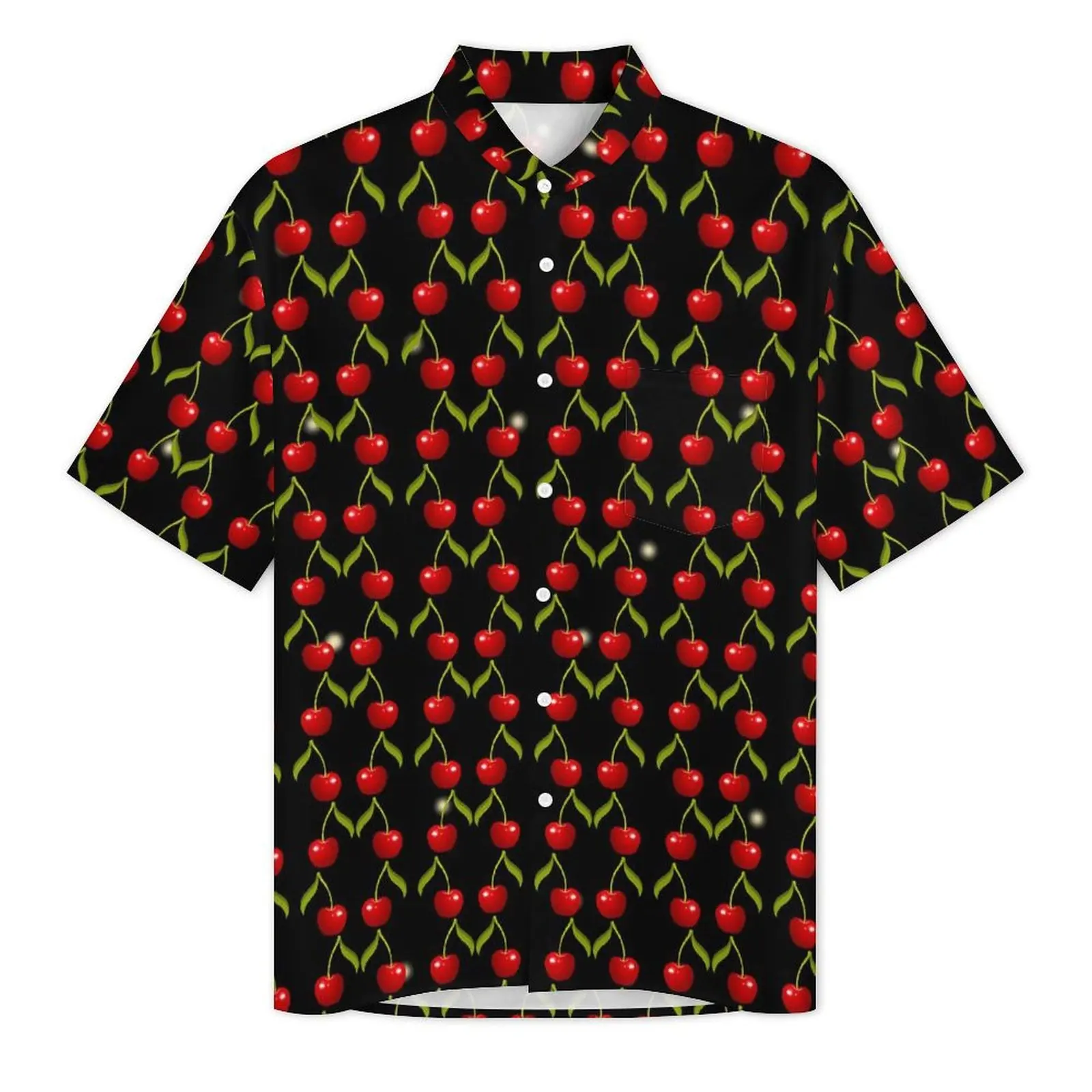 Shiny Cherries Vacation Shirt Men Red Fruit Print Cool Casual Shirts Hawaiian Short Sleeve Streetwear Graphic Oversized Blouses